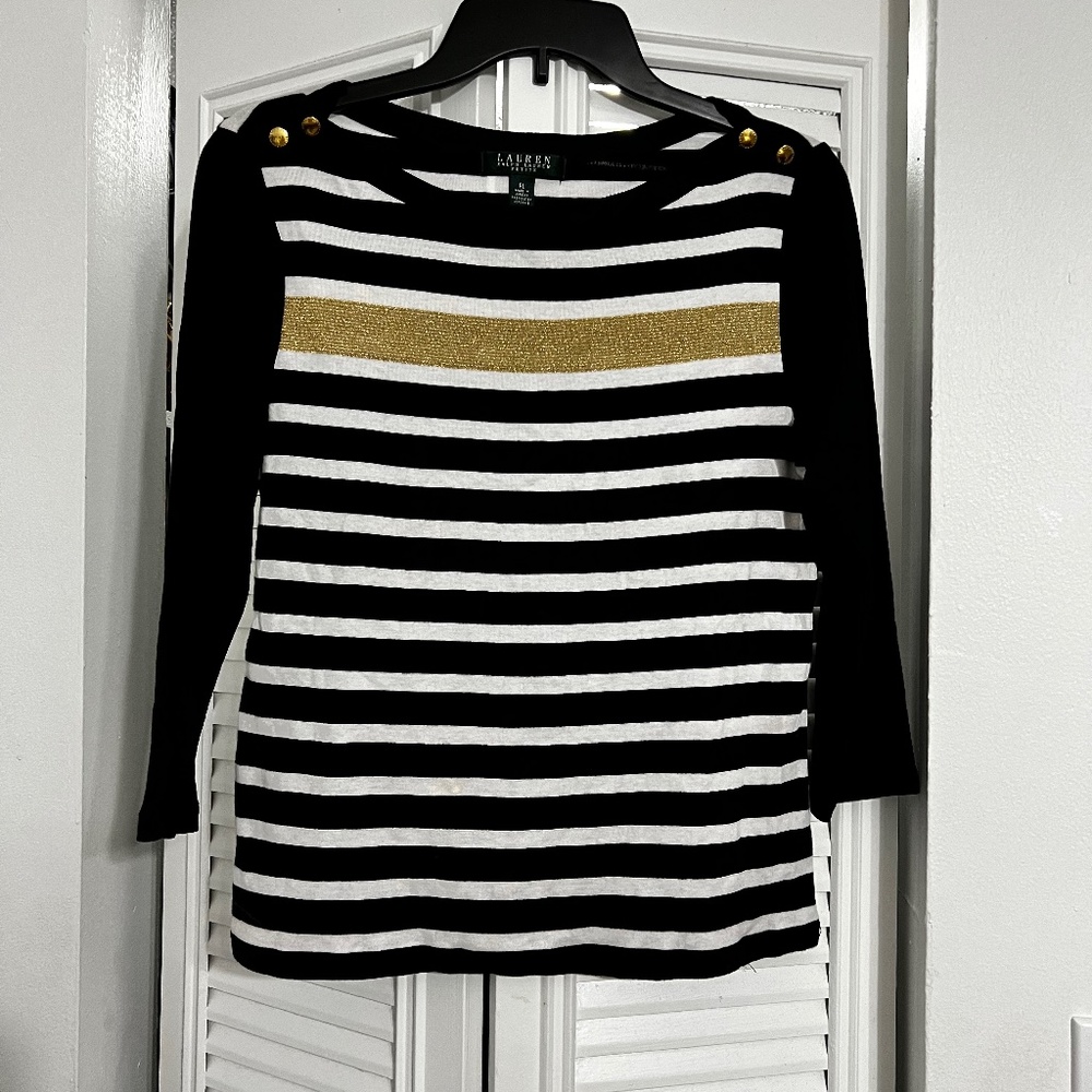 Ralph Lauren Black white and gold striped sweater shirt